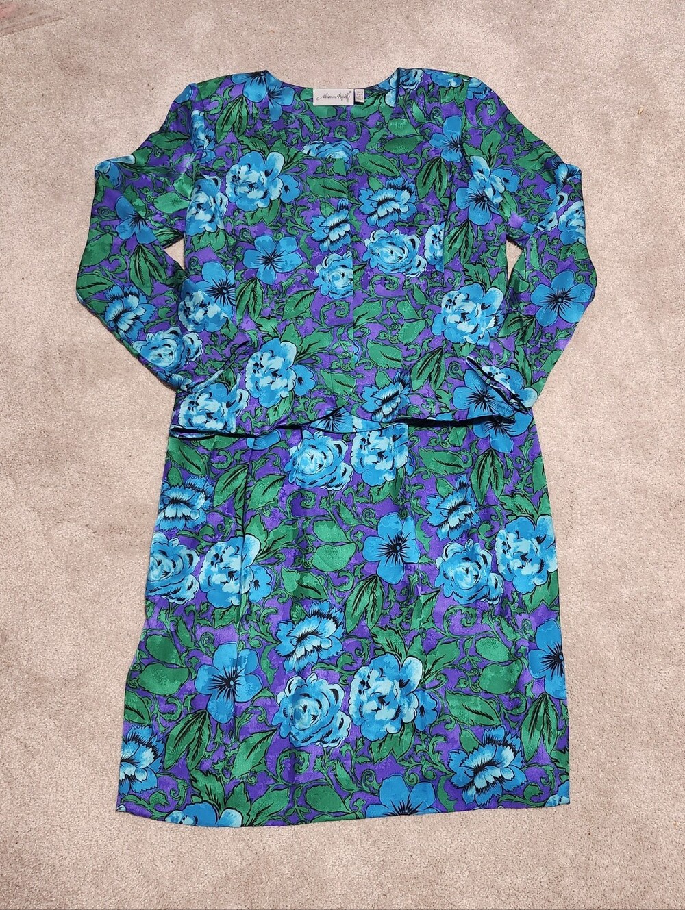 Vintage Adrianna Papell 100% Silk 2-Piece Floral Skirt Set Women's Size
